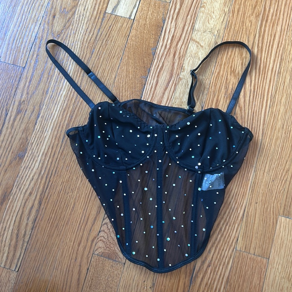 Amazon black sheer jewel corset top